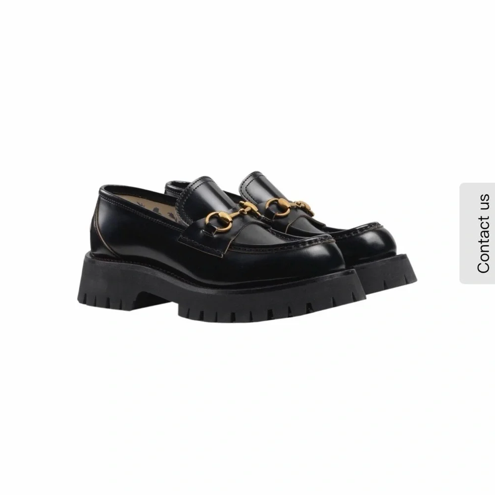 Gucci Black Leather Horsebit Lug Sole Loafers - Picture 2 of 5